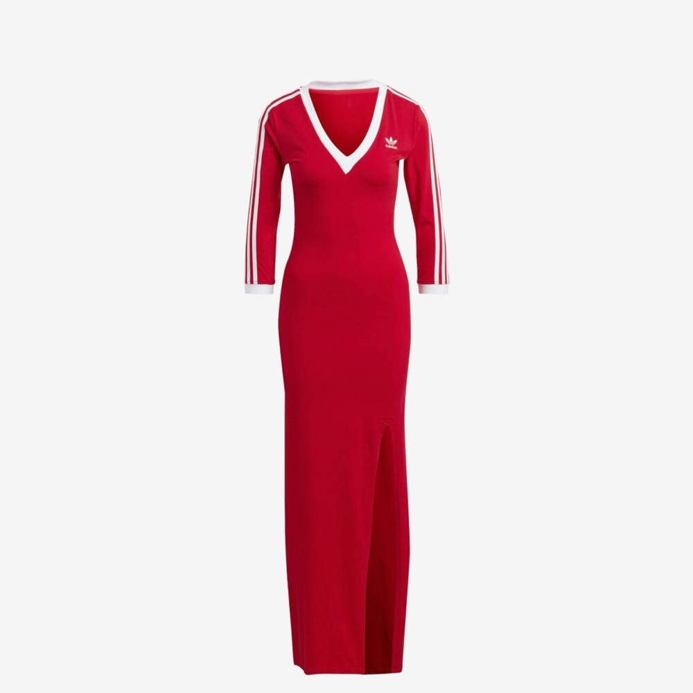 Adidas Red Bodycon Dress with Slit and Raglan Sleeves